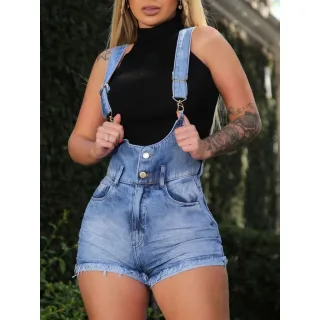 Macaquinho Jeans Meitrix - Jardineira Curta