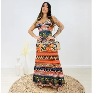 Estampado longo feminino vestido - Inspiração FAR|M 12 c/ bojo