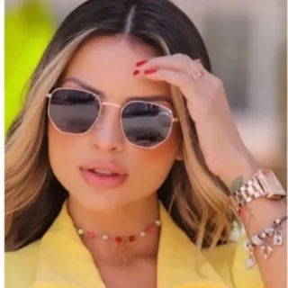 Lançamento Óculos de Sol Fashion Unissex Hexagonal Feminino e Masculino - Dourado de verde