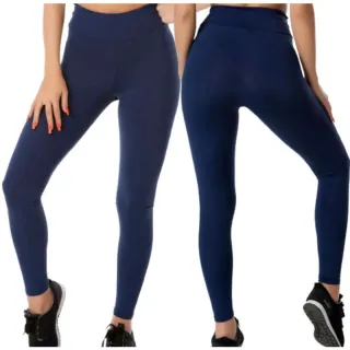 Suplex Fitness Legging Feminina Cintura Alta - Kit 2 Calças - Azul e Azul