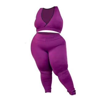 Calça Legging e Top Ginástica Plus Size Conjunto de Academia Fitness - Preto