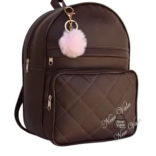 Mochila Feminina com Alças Reguláveis + Chaveiro Pompom - Novo Lançamento! - 68 Bege Pompom