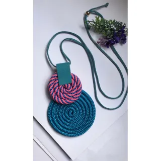 Mandala Dupla Maxi Colar Colorido Artesanal de Corda Náutica - 48. Azul Noite/Chevron