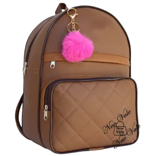 Mochila Feminina com Alças Reguláveis + Chaveiro Pompom - Novo Lançamento! - 68 Bege Pompom