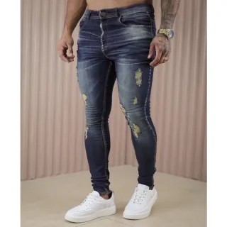 Envio imediato Calças jeans masculina skinny destroyed original Santt Jeans - Calça escura destroyed