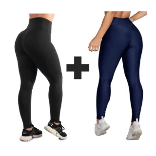 Suplex Fitness Legging Feminina Cintura Alta - Kit 2 Calças - Azul e Azul