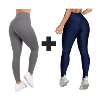 Suplex Fitness Legging Feminina Cintura Alta - Kit 2 Calças - Azul e Azul