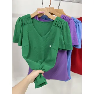 Blusa manga curta feminina com detalhe elástico no ombro - Off