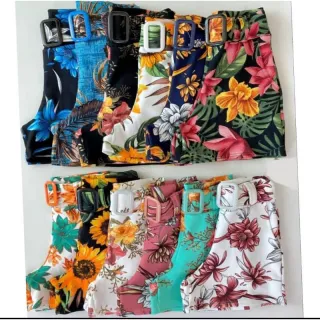 Plus Estampado Cintura Alta Feminino - Short 34 ao 48 - Estampa listrada