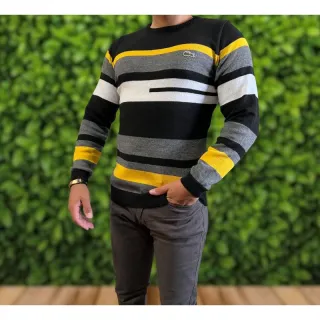 Gola redonda masculino moletom/suéter - Areia listra preta Lac