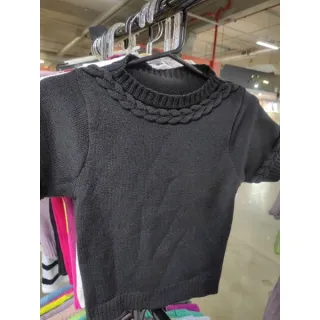 Tricot manga curta moda verao, blusa cropped veste 34-40 com gola e manga trancada - Amarelo Lima