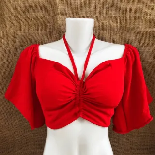 Tamanho Único Cropped Ciganinha em Viscose com Bojo - Laranja