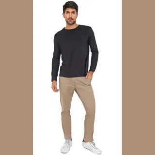 Calça Bege Sarja Masculina com Elastano - Bolso Tradicional - 38(P)