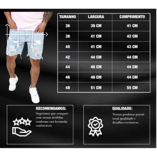 Bermuda Rasgada Jeans Masculina - Primavera/Verão - JEANS MARMORIZADA