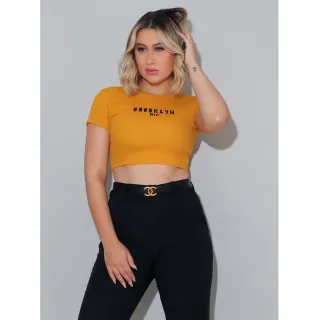 Cropped feminino bordado T-shirt Brooklyn - Cores variadas - Vermelha