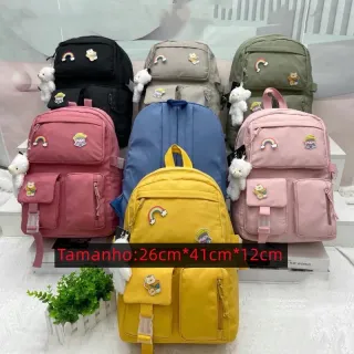 Moda Coreana Casual Feminina Masculina: Mochila Escolar Impermeável - 014Azul