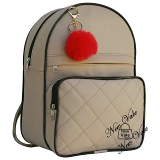 Mochila Feminina com Alças Reguláveis + Chaveiro Pompom - Novo Lançamento! - 68 Bege Pompom