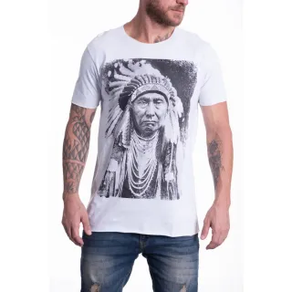 Moda Estampada Cinza Camiseta T-Shirt Algodão 30.1 Indio Paje - Branca