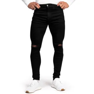 Corte Moderno Calça Jeans Preta Skinny Masculina - Rasgada Joelhos