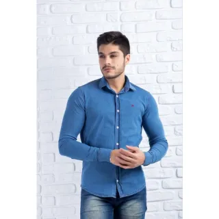 Pronta entrega: Camisa jeans masculina manga longa Slim fit de alta qualidade - Camisa algodão chambre cinza