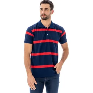 Camisa Masculina Polo de Malha Piquet, Manga Curta - PRETO COM CHUMBO