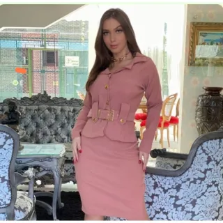 Moda Evangélica Conjunto Blazer e Saia Social Luxo com Cinto (REF 77) - Creme (veste 38/42) REF77