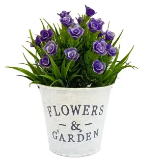 Plantinha Artificial Decorativa com Balde de Vaso e Alça - FLOR BRANCA 1 UN BALDE GRANDE