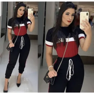 TENDENCIA Plus Size: Conjunto de Blusa e Calça em Crepe Feminino - Princesa Fúcsia