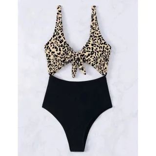 Top cropped engana mamãe, cintura alta, amarrações - Maiô duas cores - Onça