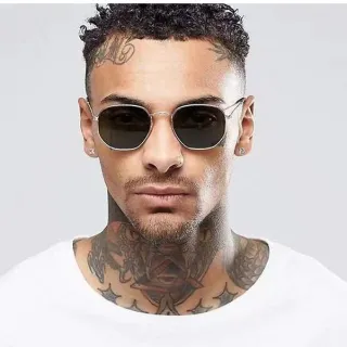 Lançamento Óculos de Sol Fashion Unissex Hexagonal Feminino e Masculino - Dourado de verde