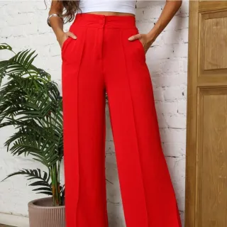 Tendência 2023: Calça Wide Leg Pantalona Feminina Duna com Botão - Azul Marinho(Com forro)