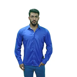 Pronta Entrega Camisas Social Masculina Slim P ao GG no Brasil - Azul Claro