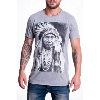 Moda Estampada Cinza Camiseta T-Shirt Algodão 30.1 Indio Paje - Branca