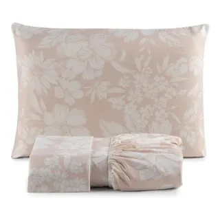 Cama Box Casal King Size Jogo Lençol 3 Peças Tecido 200 Fios - Floral Verde