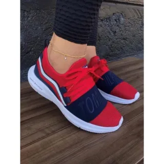 Tenis Confortavel Feminino Calce Facil, Ideal Para Caminhada e Academia - Vermelho