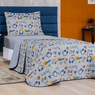 2 Peças Cobre Leito Infantil Solteiro Astronauta Azul Menino Menina - Vale dos Dinos