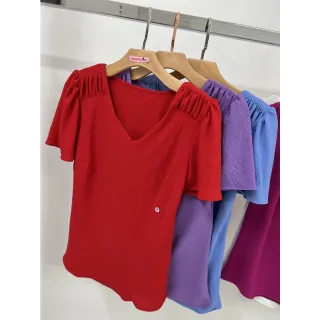 Blusa manga curta feminina com detalhe elástico no ombro - Off