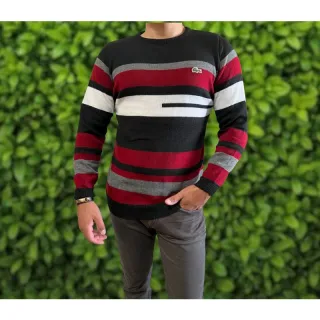 Gola redonda masculino moletom/suéter - Areia listra preta Lac