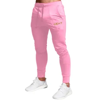 Peluciada Masculina Calça Moletom de Academia com Bolso e Punho Ajustável - VERDE ESCURO/Dourado