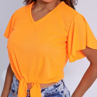 Blusa Manga Curta Neon Verão 2023 - Flare de Amarrar - Cores Variadas - Verde