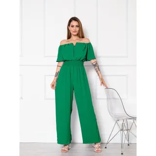 Ombro a ombro longo macacão canoa - Vermelho