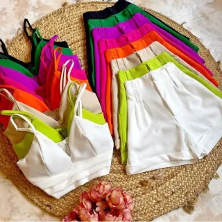 Conjunto Estiloso Feminino de Alfaiataria (SHORT+CROPPED) - Azul Céu