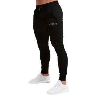 Peluciada Masculina Calça Moletom de Academia com Bolso e Punho Ajustável - VERDE ESCURO/Dourado