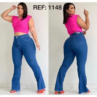 Calça Feminina Plus Size Jeans Premium Bailarina Flare Boca de Sino - 50