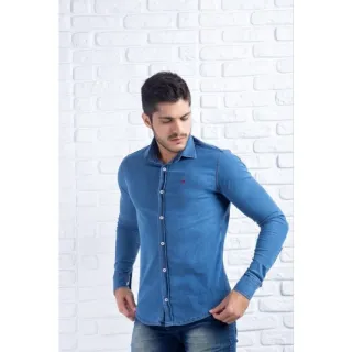 Pronta entrega: Camisa jeans masculina manga longa Slim fit de alta qualidade