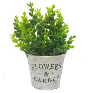 Plantinha Artificial Decorativa com Balde de Vaso e Alça - FLOR BRANCA 1 UN BALDE GRANDE