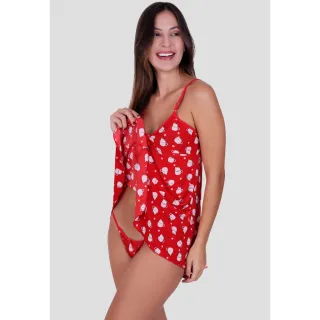 Sortida Estampa Sensual Liganete Calcinha Com Camisola - Rosa