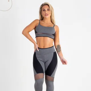 Roupa Fitness Conjunto Top e Calça Legging Feminina - CINZA/ROSA