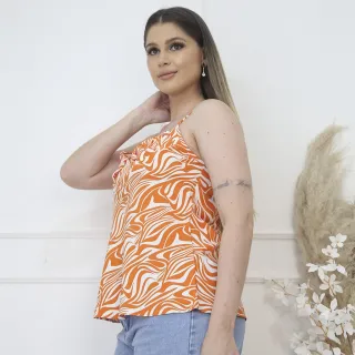 Lançamento regata estampada primavera verão decote v - Geométrica / azul e verde