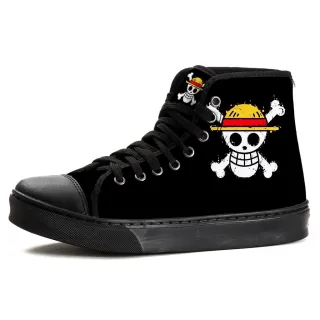 Chapéu de palha Anime Tênis Cano Alto Caveira One Piece - Preto